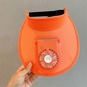 Chapeau d'été pour enfants avec ventilateur USB rechargeable à large bord pare-soleil casquette pour voyage plage Orange - Neuf