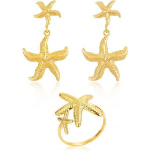 Kal-1 Paire De Boucles D¿Oreilles Pendentif Étoile De Mer, 1 Bague Étoile De Mer, Boucles D¿Oreilles Mode, Bijoux Vie Marine, Boucles D¿Oreilles Personnalisées, Bijoux De Plage D¿Été - Neuf