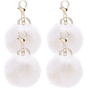 KAL-Lot De 4 Porte-Clés Pompon En Fausse Fourrure Pendantif Pour Sac À Main Voiture Bagage Porte-Clé Saint-Valentin Anniversaire - Neuf