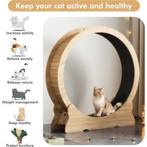 Subzonal-Roue D'exercice Pour Chat, 110cm Tapis De Course Pour Chat Avec Amovible Moquette Et Jouet Pour Chat, Pour Courir Marcher Entra&icirc;nement Convient &Agrave; La Plupart Des Chats (Bois Naturel) - Neuf