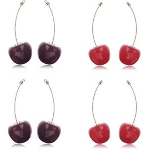 Kal-4 Paires Boucles D'oreilles De Cerises, Boucles D'oreilles De Cerises, Pendante De 3d Cerise, Boucles D'oreilles Pendantes À La Mode 3d, Boucles D'oreilles Cerise Doux, Pour Femmes Et Filles - Neuf