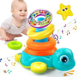 TDRFL-Jouet Bebe 1 An Tortue Empilable Jouet Jeux B&eacute;b&eacute; 6 9 12 18 Mois Plus Jeu Jouet &Eacute;ducatif Enfant 1 2 3 Ans Avec Musique/Lumi&egrave;re Id&eacute;e Rampante Anniversaire Cadeau Enfant 1 2 An Garcon Fille De No&euml; - Neuf