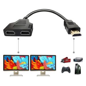 Cable adaptateur r&eacute;partiteur HDMI - R&eacute;partiteur HDMI 1 entr&eacute;e 2 sorties HDMI male vers double HDMI femelle 1 &agrave; 2 voies pour HDMI HD LED LCD TV prend en charge deux t&eacute;l&eacute;viseurs identiques en m&ecirc;me temps - Neuf