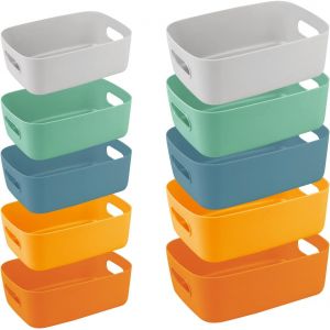 Jexnovashop-Lot De 10 Bo&icirc;tes De Rangement En Plastique, Couleurs Paniers De Rangement Avec Poign&eacute;es Pour Cuisine, Placard, Bureau, &Eacute;cole Et Maison (2 Taille) - Neuf