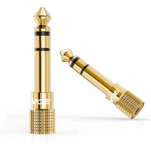 MEVRONISSHOP-Adaptateur Jack 6.35mm M&acirc;le vers 3.5mm Femelle St&eacute;r&eacute;o Audio Plaqu&eacute; Or Lot de 2 - Neuf