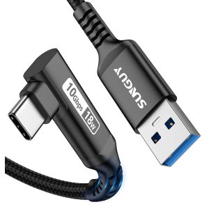 Câble USB C 90 Coudé, 1.5M 10Gbps USB 3.1 Gen 2 Câble USB vers USB C, Type C Charge Rapide Compatible avec Android Auto, Galaxy S22, SSD, Huawei P30/P20, Xiaomi-Noir - Neuf