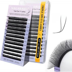 Kalanka-Yyy Cils 3 Tips Triple Yy Lashes 6d Y Lash Tissés En Croix À La Main Bouquet De Cils Volume Russe Faux Cils Naturel Préfait Ventilateur Wispies Cluster Eyelash Noir 12 Rows(0.07 Lu 8-12mm¿ - Neuf
