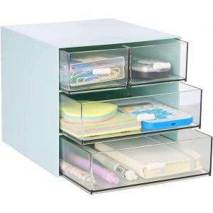 Boîte de rangement de bureau,de maquillage avec 4 tiroirs,en plastique pour fournitures de bureau,école,maison et salle de bain (bleu,Royaume-Uni) - Neuf