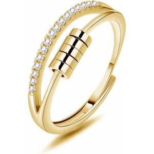 Kal-Bague Réglable Femme Argent Sterling 925 De Couleur Argent/Or Rose/Or, Bague Ouverte Avec Boule Mobile/Zircon Cubique + Perle Mobile Pour Décompresser, Anneau Hypoallergénique Unisexe - Neuf