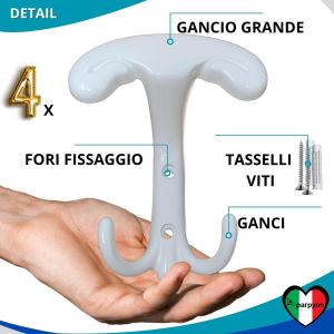 Porte-Manteaux Mural,4 Crochets Muraux,Porte-Manteaux,Porte-Serviettes,Porte-Objets,&Agrave; Suspendre,D&eacute;coration De La Maison (Bianco) - Neuf