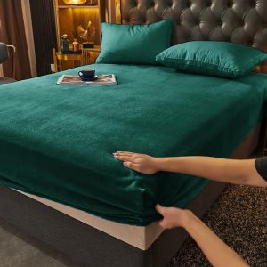Drap Housse 180x200+30cm Vert Fonc&eacute; Drap De Lit En Flanelle De Laine Et Velours Corail Housse De Matelas Chaleur Hivernale Hypoallerg&eacute;nique Sans Repassage Ourlet &Eacute;lastique Solide - Neuf
