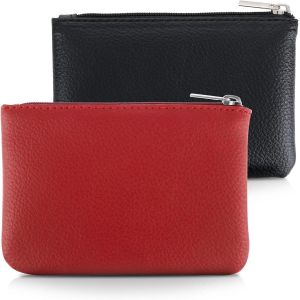 CAUC-Simarro 2 Pi&egrave;ces Petit Porte-Monnaie Femme, Cuir Mini Coin Purse Porte-cl&eacute;s Woman Wallet pour Femme (Noir Rouge) - Neuf