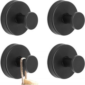 MEVRONISSHOP-Lot de 4 crochets &agrave; ventouse noirs - Sans per&ccedil;age - Crochets &agrave; ventouse - Crochets muraux extra solides - Pour salle de bain, cuisine, fen&ecirc;tre lisse - Neuf