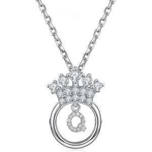 Kal-Chaîne Femme C?urcollier Pendentif 26 Lettres Alphabet Initiales Avec Zirconium,Collier Couronne,Bijoux Lettre Personnalisés Pour Mère Fille Femmes Filles - Neuf