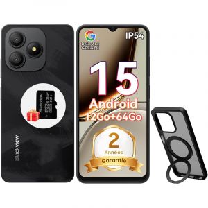 Blackview WAVE 9C T&eacute;l&eacute;phone Portable 6.56" 12Go+64Go 13MP+8MP 5000mAh Android 15 Smartphone Dual SIM Face ID,3 Carts Slots - Noir - Neuf