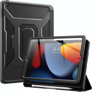 KALANKA-Coque Compatible avec iPad 9th Gen 2021/ iPad 8th/7th Gen 2020/2019, &iquest;&iquest;tui de Protection avec Porte-Crayon, Couvercle Antichoc Veille/R&iquest;&iquest;veil Auto avec Support &iquest;&iquest; Trois Violets, Noir - Neuf