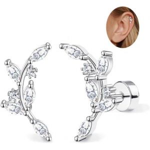 Kal-2pcs Piercing Oreille Boucles D'oreilles Femme Acier Inoxydable Piercing Helix Filetage Interne Piercing Tragus Cartilage 16g Hypoallerg&eacute;nique Piercing Conch Tragus Helix Piercing Or Argent - Neuf