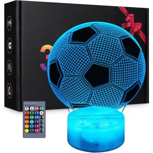 Football Forme Lampe 3d, Cadeau Foot Garcon Enfants Fille,Conception De Fissures Veilleuse Avec Télécommande, Câble Usb Inclus, Cadeaux De Décoration De Chambre Pour Garçons Et Filles - Neuf