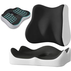 Coussin Coccyx Ergonomique,Coussin De Si&egrave;ge En Mousse &Agrave; M&eacute;moire Avec Soutien Du Dos Housse Lavable Pour Voiture Bureau Camion - Neuf