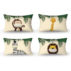 Cauc-31x51cm Lot De 4 Mignonne Dessin Anim&eacute; Animal Housse De Coussin For&ecirc;t Singe Girafe Floral Plante Beige Lin De Coussincarr&eacute; B&eacute;b&eacute; Taie D'oreiller Decoration Enfant F&ecirc;te Canap&eacute; Chambre Sofa - Neuf