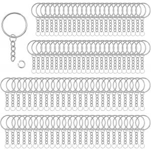 Mevronisshop-100 Pi&egrave;ces 25mm Attache Porte Cl&eacute; Kit Chaine Anneau D'acier Inoxydable Avec Cha&icirc;ne Pour Bijoux Bricolage Collier Bracelet Faisant | Argent - Neuf