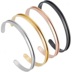 Eryi-4 Pièces 4 Couleurs En Forme De C Bracelets De Manchette Vierges Ensembles De Bracelets De Manchette Rainurés Acier Inoxydable Bracelet Vierge Ouvert Bracelet D'attache De Cheveux - Neuf