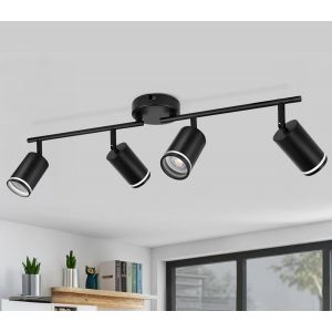 Kal-Plafonnier 4 Spots Led Orientable, Spots De Plafond Gu10, Plafonnier Spot Noir, Luminaire Spot Rampe Spot, Applique Spot Pour Cuisine, Salon, Chambre (Sans Ampoule) - Neuf