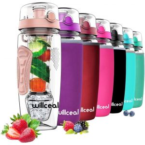 Eryi-Bouteille D'eau Pour Infuseur De Fruits 32 Oz Durable Avec Boule De Gel Amovible, Grande - Tritan Sans Bpa, Couvercle À Rabat, Protection Anti-Fuites - Sports, Camping (D'or) - Neuf