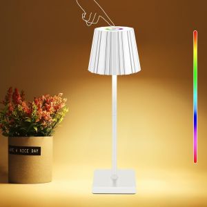 Kal-Lampe De Table Sans Fil À Led À Intensité Variable, Rechargeable, Couleur De Lumière Chaude 3000 K + Rvb, Lampe De Table D'extérieur En Aluminium, Étanche Pour Restaurant, Chambre, Bar (Blanc) - Neuf