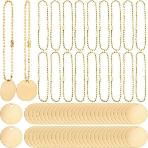 50Pcs 1Inch Rond en laiton Tags avec 50pcs 2.4mm Ball Chains - Neuf