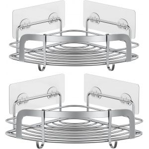 Porte-Savon d'Angle, Organisateur de Douche avec 12 Crochets - Lot de 3 Étagères Adhésives en Acier Inoxydable pour Salle de Bain - Installation sans Percage (Noir Mat) - Neuf