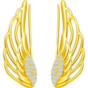 Tianyi-Boucles D'oreilles Ailes D'ange Pour Femme Fille, En 925 Argent Plaqué Platine, Clip D'oreille Zircon, Boucles D'oreilles Grimpantes, Cadeau De Noël Anniversaire - Neuf