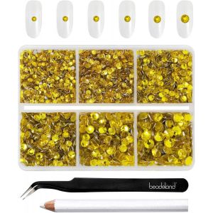 Kal-Beadland Ss6-Ss20 Ss6-Ss20 Lot De 4300 Strass Jaunes &Agrave; Dos Plat Pour Travaux Manuels, 6 Tailles M&eacute;lang&eacute;es Avec Pince &Agrave; &Eacute;piler Et Stylo &Agrave; Cire Jaune Citron - Neuf