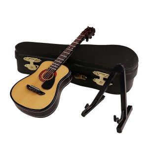 D-Guitare Miniature en Bois avec Support et Etui Mini Instrument De Musique Miniature Maison De Poup&eacute;e Mod&egrave;le D&eacute;coration De La Maison - Neuf