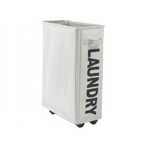 Panier &agrave; linge pliable &agrave; roulettes, gris clair, 39 x 18,5 x 58 cm - Neuf