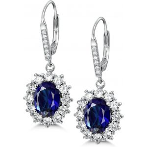 Parure De Bijoux Mariage Boucles D'oreilles Pendantes Collier En Argent 925 Avec Saphir, Bijoux Princess De Diana, Cadeau Bijoux Pour Anniversaire Fetes Des Meres Noel - Neuf