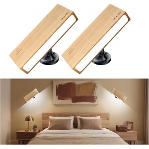 SUBZONAL-Applique Murale Int&eacute;rieure Bois, 2 Pi&egrave;ce Applique Murale Rotatifs 360&deg; Lumiere Murale LED Sans Fil Rechargeable avec Commande Vocale et T&eacute;l&eacute;commande pour Salon Chambre Cage d'escalier - Neuf