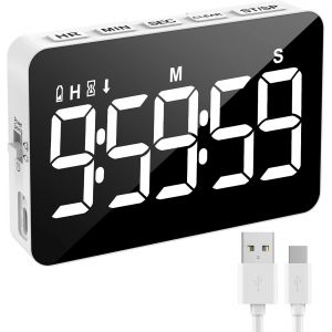 Eryi-Minuteur De Cuisine Led Rechargeable, Minuteur Digital Chronomètre Et Compte À Rebours, Luminosité Et Volume Réglables, Minuteur Aimanté Pour Cuisine/Réunion/Classe (Câble De Charge Inclus) - Neuf