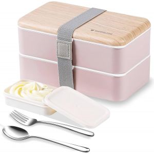 Bo&icirc;te Bento Repas Bo&icirc;te &Agrave; Lunch Bo&icirc;te &Agrave; D&eacute;jeuner Gouter Bundle Divider Style Japonais Lunch Box Avec Une Cuill&egrave;re Et Une Fourchette En Acier Inoxydable (Rose) - Neuf