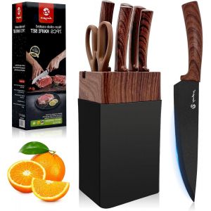 Mevronisshop-Ensemble De 7 Couteaux De Cuisine Avec Bloc - Lames En Acier Inoxydable Aiguisées, Manches Ergonomiques Antidérapants - Couteaux Professionnels Pour Chef À Domicile - Neuf