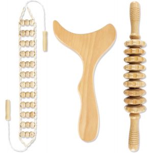 Kit De Maderothérapie - Rouleau De Massage En Bois De Qualité Supérieure Avec Poignée - Rouleau De Massage Pour Sculpter Le Corps - Anti-Cellulite - Bois De Massage Pour Le Dos, Le Cou, Les - Neuf