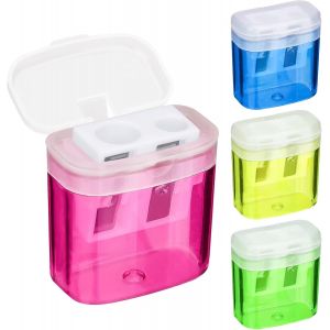 Chenquansarl-Lot De 4 Taillecrayons 4 Couleurs Avec R&eacute;cipient, Taillecrayon Avec Bo&icirc;te, Taillecrayon Avec R&eacute;cipient Petit, Taillecrayon Pour Enfants, Taillecrayon Double Trou Et Aigu Ur Manuel - Neuf