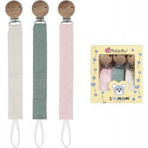 Attache Tetine Tissu Kit Attache Sucette,Accroche Tetine Bebe,Set Attache Tetine Fille Et Gar&ccedil;on Avec Pince &Agrave; T&eacute;tine En Bois De H&ecirc;tre Naturel (D) - Neuf