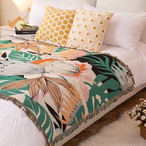 Ulteronixshop-Double Face Couvertures Coton Tiss&eacute; Jet&eacute;s De Lit Avec Gland Jungle Style Boh&ecirc;me Tapisserie Ch&acirc;le D&eacute;corative Jet&eacute; De Canap&eacute; Couvre-Lit Couverture De Camping Nappes Tapis 160x130cm - Neuf