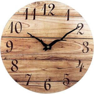 ERYI-Horloge Murale, Horloges Murales En Bois Sans Cadre De 30Cm Avec Mouvement À Quartz Silencieux, Horloges Rustiques En Noyer Pour Cuisine, Chambre À Coucher, Salon, Marron - Neuf