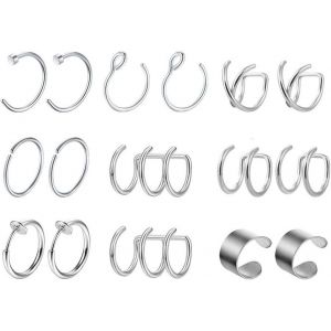 Kal-Faux Piercing Oreille Ear Cuffs Mancheete D'oreille Acier Chirurgical Non Piercing Boucle D'oreille Non-Percé Faux Piercing Nez Lèvre Helix Femme Homme - Neuf