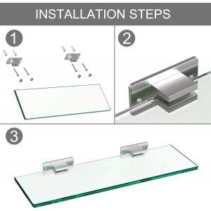CAUC-Lot de 2 &eacute;tag&egrave;res de Salle de Bain en Verre avec Support en Aluminium, Support de shampooing, Organisateur rectangulaire en Verre tremp&eacute; Extra &eacute;pais de 8 mm - Neuf