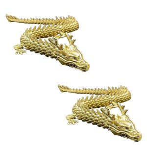 2PCS Dragon d'or avec articulations mobiles,Dragon du zodiaque chinois - Neuf