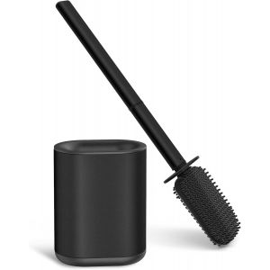 KGABERY-Brosse Wc,Brosse Toilette Silicone Avec Support Acier Inoxydable Pour Nettoyage En Profondeur,Au Sol Ou Montage Mural,Noir - Neuf