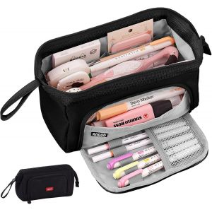 Trousse À Crayons Grande Capacité Avec Poignée, Trousse D'école Pour Filles, Trousse De Maquillage, Organiseur De Bureau Pour Garçons, Enfants, Étudiants, Noir - Neuf